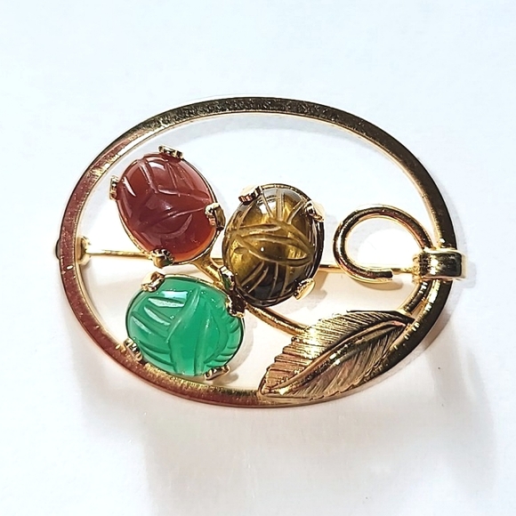 CASSELL GF SCARAB PIN BROOCH - GOLD-FILLED, GENUINE STONES - Picture 6 of 6